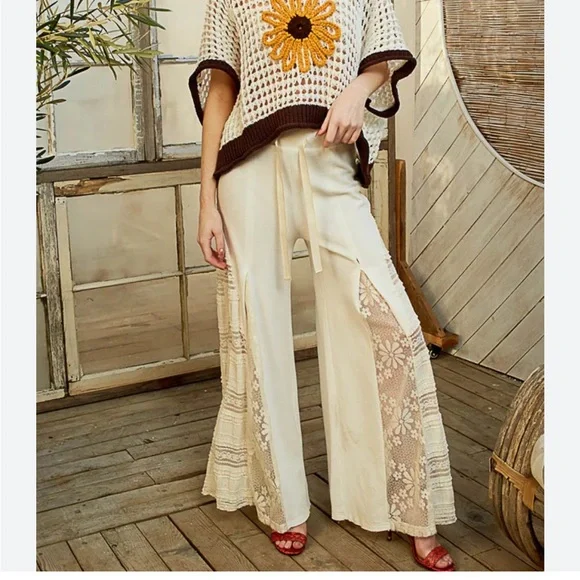 POL Crochet Flower Knit sweater Top medium boxy oversized - Picture 2 of 12